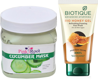 

Pink Root CUCUMBER MASK 500G WITH BIOTIQUE HONEY FACEWASH(Set of 2)