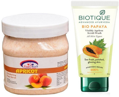

Pink Root APRICOT SCRUB 500G WITH BIOTIQUE PAPAYA FACEWASH(Set of 2)