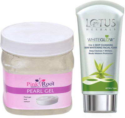 

Pink Root PEARL GEL 500G WITH LOTUS SKIN WHITENING FACEWASH(Set of 2)