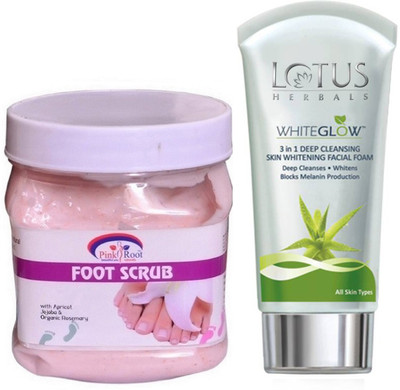 Pink Root FOOT SCRUB 500G WITH LOTUS SKIN WHITENING FACEWASH(Set of 2)