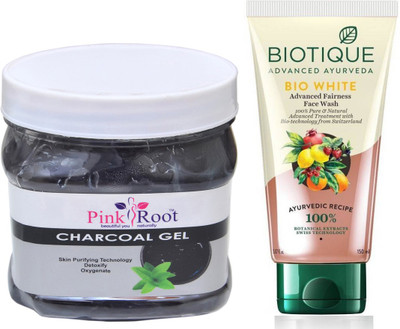 

Pink Root CHRACOAL GEL 500G WITH BIOTIQUE WHITE FAIRNESS FACEWASH(Set of 2)