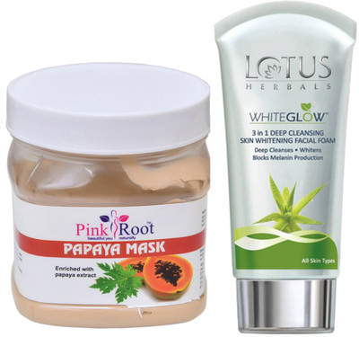 

Pink Root PAPAYA MASK 500G WITH LOTUS SKIN WHITENING FACEWASH(Set of 2)