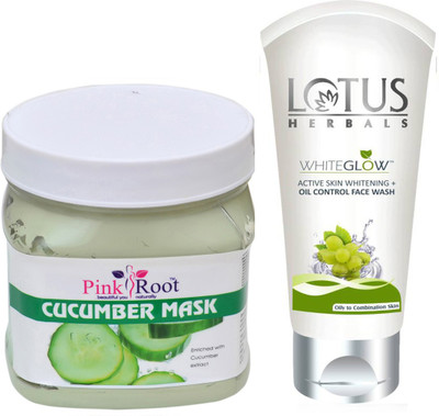 Pink Root CUCUMBER MASK 500G WITH LOTUS OIL CONTROL FACEWASH(Set of 2)