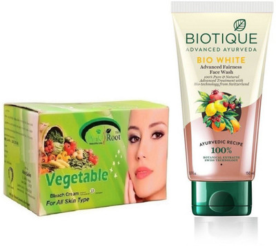 

Pink Root VEGETABLE BLEACH 250G WITH BIOTIQUE WHITE FAIRNESS FACEWASH(Set of 2)