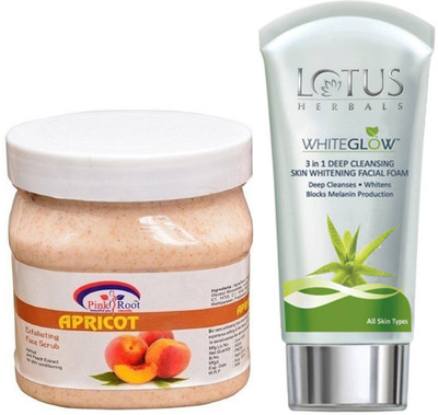 

Pink Root APRICOT SCRUB 500G WITH LOTUS SKIN WHITENING FACEWASH(Set of 2)
