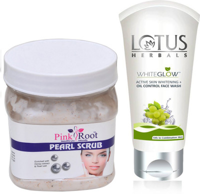 

Pink Root PEARL SCRUB 500G WITH LOTUS OIL CONTROL FACEWASH(Set of 2)