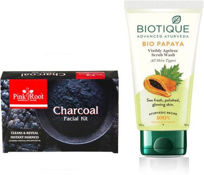 

Pink Root CHARCOAL KIT 83G WITH BIOTIQUE PAPAYA FACEWASH(Set of 2)