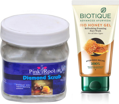 

Pink Root DIAMOND SCRUB 500G WITH BIOTIQUE HONEY FACEWASH(Set of 2)