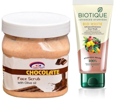 

Pink Root CHOCOLATE SCRUB 500G WITH BIOTIQUE WHITE FAIRNESS FACEWASH(Set of 2)