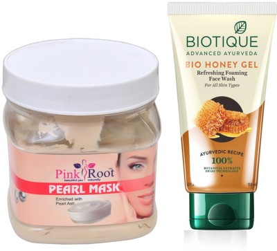 

Pink Root PEARL MASK 500G WITH BIOTIQUE HONEY FACEWASH(Set of 2)