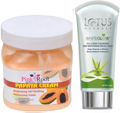 

Pink Root PAPAYA CREAM 500G WITH LOTUS SKIN WHITENING FACEWASH(Set of 2)