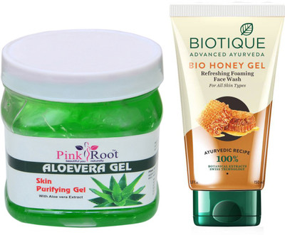 

Pink Root ALOEVERA GEL 500G WITH HONEY FACEWASH(Set of 2)