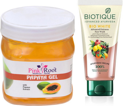 

Pink Root PAPAYA GEL 500G WITH BIOTIQUE WHITE FAIRNESS FACEWASH(Set of 2)
