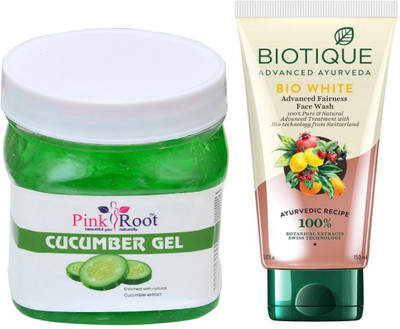 

Pink Root CUCUMBER GEL 500G WITH BIOTIQUE WHITE FAIRNESS FACEWASH(Set of 2)