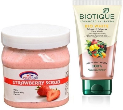 

Pink Root STRAWBERRY SCRUB 500G WITH BIOTIQUE WHITE FAIRNESS FACEWASH(Set of 2)