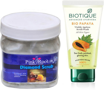 Pink Root DIAMOND SCRUB 500G WITH PAPAYA FACEWASH(Set of 2)