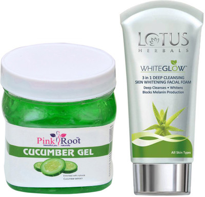 

Pink Root CUCUMBER GEL 500G WITH LOTUS SKIN WHITENING FACEWASH(Set of 2)