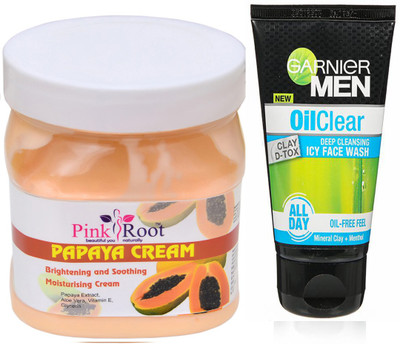 

Pink Root Papaya Cream 500g WITH Oil Clear Facewash(Set of 2)