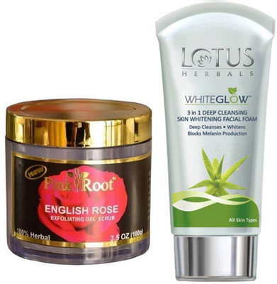 

Pink Root ENGLISH ROSE SCRUB 100G WITH LOTUS SKIN WHITENING FACEWASH(Set of 2)