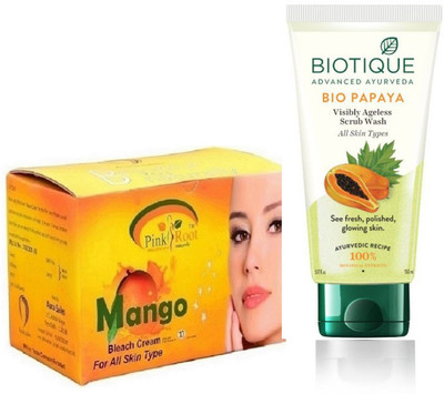 

Pink Root MANGO BLEACH 250G WITH BIOTIQUE PAPAYA FACEWASH(Set of 2)