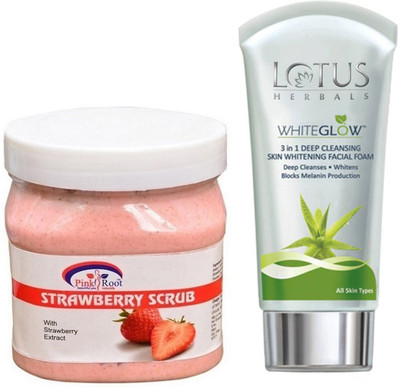 

Pink Root STRAWBERRY SCRUB 500G WITH LOTUS SKIN WHITENING FACEWASH(Set of 2)