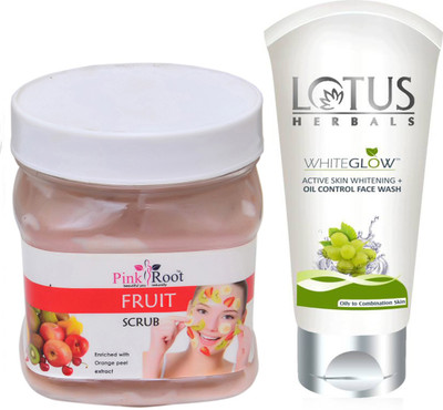 

Pink Root FRUIT SCRUB 500G WITH LOTUS OIL CONTROL FACEWASH(Set of 2)
