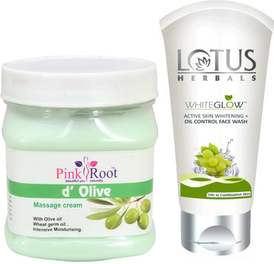 

Pink Root D OLIVE MASSAGE CREAM 500G WITH LOTUS OIL CONTROL FACEWASH(Set of 2)