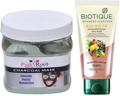 

Pink Root CHARCOAL MASK 500G WITH BIOTIQUE WHITE FAIRNESS FACEWASH(Set of 2)