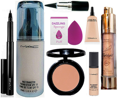

DAZZLING Sponge Puff & Mac Matchmaster Foundation & Cpmpact & Select Cover-Up & Pro Longwear Concealer & Pen Eyeliner & Highlighter & Stick Kaj(Set of 8)