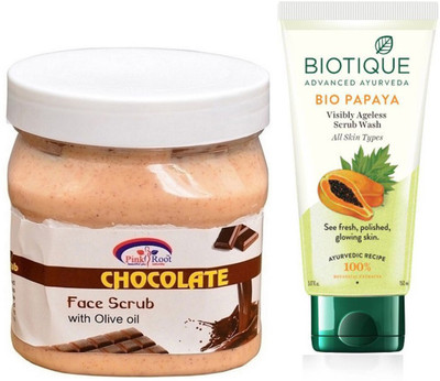 

Pink Root CHOCOLATE SCRUB 500G WITH PAPAYA FACEWASH(Set of 2)
