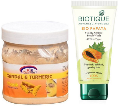 

Pink Root SANDAL TURMERIC MASK 500G WITH PAPAYA FACEWASH(Set of 2)