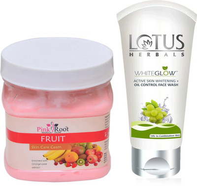

Pink Root FRUIT CREAM 500G WITH LOTUS OIL CONTROL FACEWASH(Set of 2)