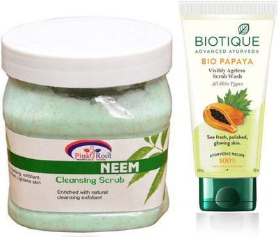 

Pink Root NEEM SCRUB 500G WITH BIOTIQUE PAPAYA FACEWASH(Set of 2)