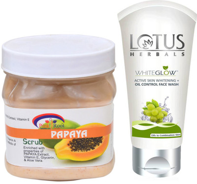 

Pink Root PAPAYA SCRUB 500G WITH LOTUS OIL CONTROL FACEWASH(Set of 2)