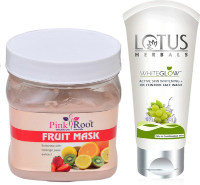 

Pink Root FRUIT MASK 500G WITH LOTUS OIL CONTROL FACEWASH(Set of 2)