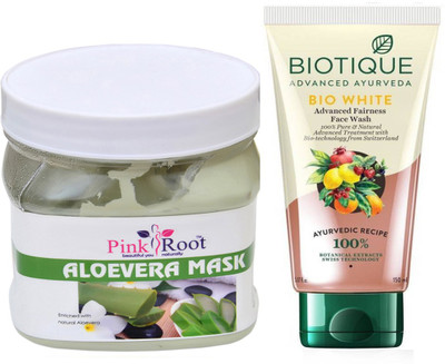 

Pink Root ALOEVERA MASK 500G WITH BIOTIQUE WHITE FAIRNESS FACEWASH(Set of 2)