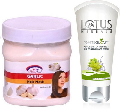 

Pink Root GARLIC HAIR MASK 500G WITH LOTUS OIL CONTROL FACEWASH(Set of 2)