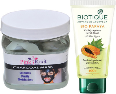 

Pink Root CHARCOAL MASK 500G WITH BIOTIQUE PAPAYA FACEWASH(Set of 2)