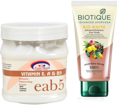 

Pink Root VITAMIN E,A,B5 MASSAGE CREAM 500G WITH BIOTIQUE WHITE FAIRNESS FACEWASH(Set of 2)