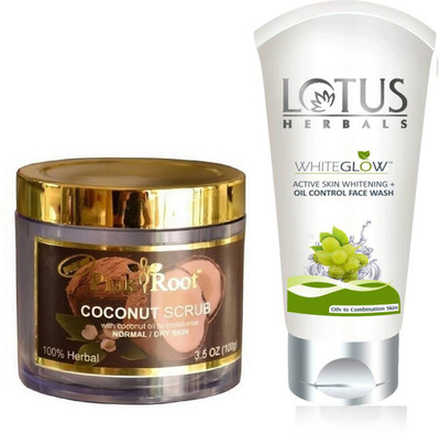 

Pink Root COCONUT SCRUB 100G WITH LOTUS OIL CONTROL FACEWASH(Set of 2)