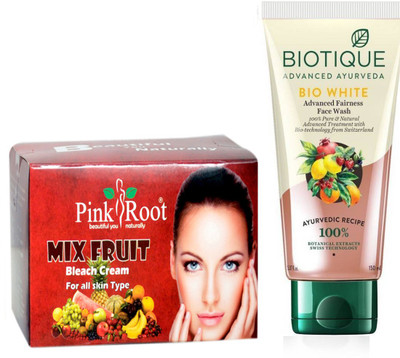 

Pink Root MIX FRUIT BLEACH 250G WITH BIOTIQUE WHITE FAIRNESS FACEWASH(Set of 2)