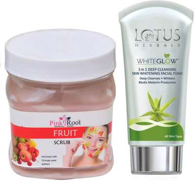 

Pink Root FRUIT SCRUB 500G WITH LOTUS SKIN WHITENING FACEWASH(Set of 2)