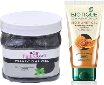 

Pink Root CHRACOAL GEL 500G WITH BIOTIQUE HONEY FACEWASH(Set of 2)