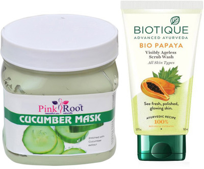

Pink Root CUCUMBER MASK 500G WITH PAPAYA FACEWASH(Set of 2)