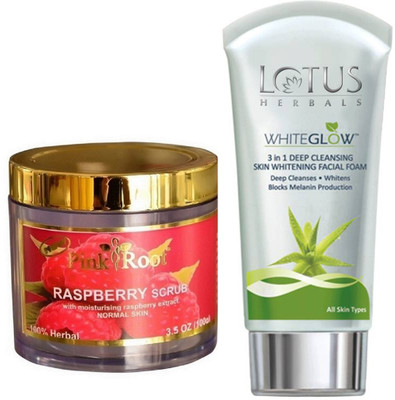 

Pink Root RASPBERRY SCRUB 100G WITH LOTUS SKIN WHITENING FACEWASH(Set of 2)