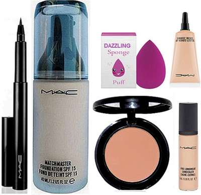 

DAZZLING Sponge Puff & Mac Matchmaster Foundation & Cpmpact & Select Cover-Up & Pro Longwear Concealer & Pen Eyeliner(Set of 6)