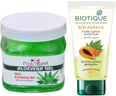 

Pink Root ALOEVERA GEL 500G WITH PAPAYA FACEWASH(Set of 2)
