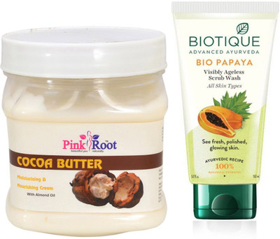 

Pink Root COCOA BUTTER CREAM 500G WITH BIOTIQUE PAPAYA FACEWASH(Set of 2)