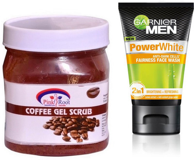 

Pink Root COFFEE GEL SCRUB 500G WITH GARNIER POWER WHITE FACEWASH(Set of 2)