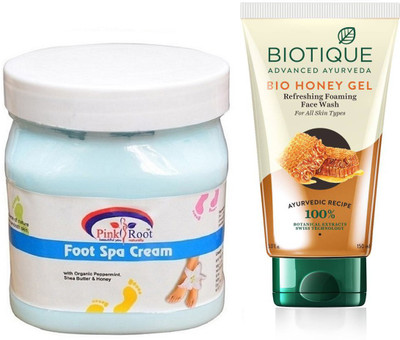 

Pink Root FOOT SPA CREAM 500G WITH HONEY FACEWASH(Set of 2)